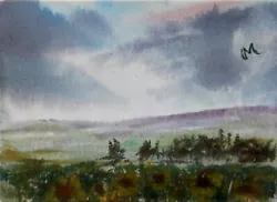 Buy ACEO Original Painting Art Card Landscape Flowers Fields Hills Watercolour • 5.50£