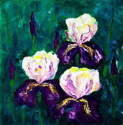 Buy Iris Painting Floral Original Art Impasto Painting 12 By 12 . • 38.90£