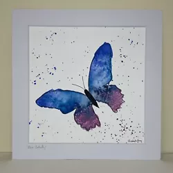 Buy Blue Butterfly Art Painting Mounted Original Artwork Watercolour Illustration • 14£