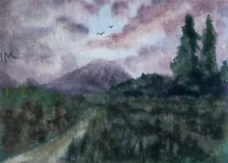 Buy ACEO Original Painting Art Card Landscape Mountains Hills Walk Dusk  Watercolour • 5.50£