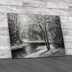 Buy Oil Painting Winter Sunset Black White Canvas Print Large Picture Wall Art • 14.95£