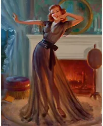 Buy Pinup Girl In Front Of Fireplace Poster Canvas Picture Art Movie Car Game Film • 13£