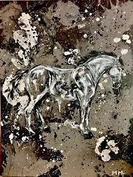 Buy Original Artwork  Horse Painting On Canvas Abstract Neutrals Black Contemporary • 85£