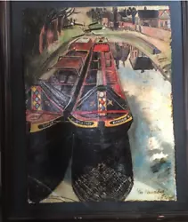 Buy The Narrowboats Original Signed Canal  Boats In Large Atmospheric Old Painting • 10£
