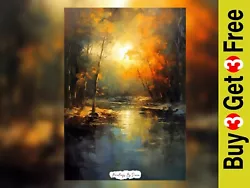 Buy Golden Forest Light, Impressionist Oil Landscape Painting Print 5 X7  On Paper • 4.49£