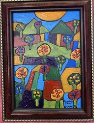 Buy „Mountain Fields” Naive Oil Painting On Board Signed Framed • 37.21£