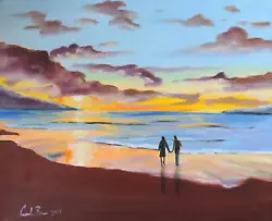 Buy Warm Sunset Beach Original Seascape Oil Painting , Northern Art By Gordon Bruce • 50£