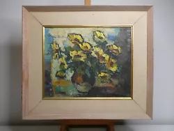 Buy MARY MALCOLM. Mid C Impressionist Still Life Oil Painting Yellow Flowers .Signed • 675£