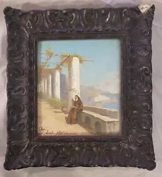 Buy Antique Italian Gouache Painting Amalfi Hotel Cappuccini E. Mar.  Monk Reading • 106.20£