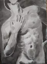 Buy Male Nude Painting Gay Realism Original Modern Art Ink End Pensil + Signed 8х6 • 32.43£