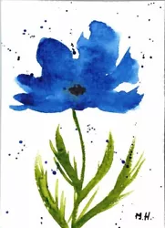 Buy ORIGINAL Watercolour Painting ACEO Blue Flower: 6 Orchid Lily Poppy 89x64mm Sign • 5£