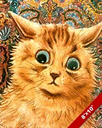 Buy Cute Orange Brown Big Eyed Kitten Louis Wain Painting Cat Art Real Canvas Print • 11.19£
