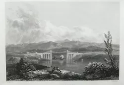 Buy 1836 Antique Print; Menai Suspension Bridge, North Wales After David Cox • 7.99£