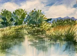 Buy Landscape Watercolor Original Painting Summer Lake • 40.03£