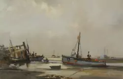 Buy Vic Ellis - Large, Original Oil Painting - Beached Fishing Boats. • 395£