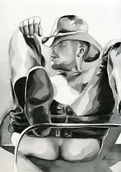 Buy PRINT Of Original Art Work Watercolor Painting Gay Male Nude  Cowboy  • 17.70£