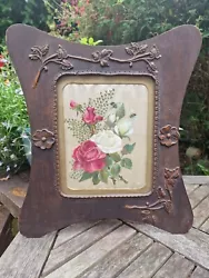Buy Antique Edwardian Hand Painting Floral Roses Bees On Silk In Carved Wood Frame • 150£