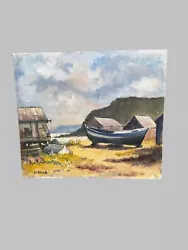 Buy Mid Century Beach Boat Nautical Oil Painting 16”x14” • 26£