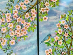Buy Cherry Blossom Branch Tree Original Acrylic Paintings On Canvas Butterflies • 250£