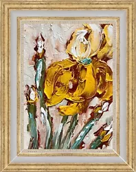Buy Flowers Art Irises Oil Painting On Canvas Gold Frame Iris Flower Art Original • 96.34£