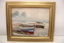 Buy UNKNOWN Boats Moored On Beach SIGNED ORIGINAL Oil Painting FRAMED - Y03 • 9.99£