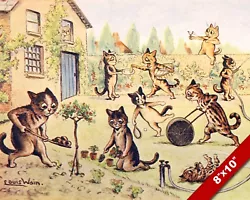 Buy Cats Busy Working In The Garden Kitten Louis Wain Art Painting Real Canvas Print • 11.19£