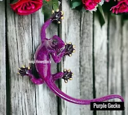 Buy Purple Speckled Gecko Lizard Sculpture Garden Ornament Wall Art Home Decor Gift • 12.73£