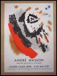 Buy Andre MASSON, Galerie Leiris, Original Art Exhibition Poster By Mourlot, 1957 • 155.60£