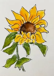 Buy ACEO Original Miniature Pen And Watercolour Painting Of A Sunflower. Mini Art. • 4£