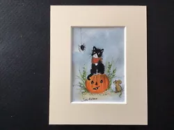Buy Aceo Original Watercolour Painting By Toni Black Cat Sat On A Pumpkin • 7.30£