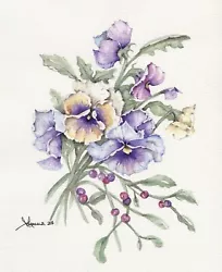 Buy Flowers, Pansies Pansy Watercolor Painting, Signed Matted Botanical . 8x10 • 40.76£