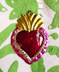 Buy Mini  Mexican Tin Heart Milagro Handcut & Painted Authentic Folk Art  #01 • 3.75£