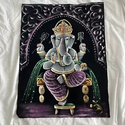 Buy VTG Lord Ganesh Velvet Painting Handmade Oil Color Indian God Ganesha Hindu Art • 18.78£