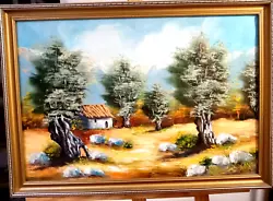 Buy Vintage  Oil Painting On Canvas  Mountain Landscape Cottage Framed • 35£