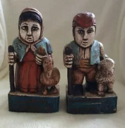 Buy Vintage Wood Carved And Painted Shepherd & Sheep And Woman Goose & Golden Egg • 65£
