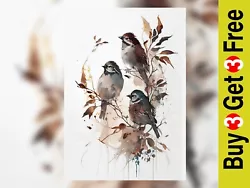 Buy Autumnal Birds Watercolor Art Print - Tranquil Nature Scene, 5  X 7  Paper • 4.99£