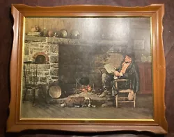Buy Vintage William Lippincott Solid Comfort Painting Print Framed Man Dog Fireplace • 130.47£
