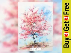Buy Beautiful Cherry Blossom Tree, Watercolor Painting Print 5 X7  On Matte Paper • 4.99£
