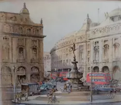 Buy Piccadilly Circus, London.Watercolour 1950's. Adeline Margery Barker(1888-1970) • 79£