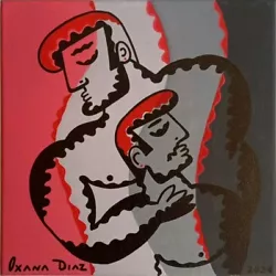 Buy Gay Muscle Male Couple Original Oil Painting Oxana Diaz Stretched Canvas 10 X 10 • 65.24£