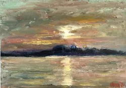 Buy Landscape, Seaside, Sunset. Original Oil Painting, Miniature. • 29£
