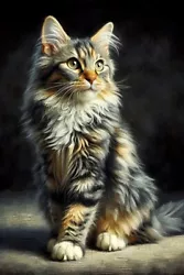 Buy American Bobtail Cat Print From Oil Painting 4x6 Inch Unframed • 3.49£