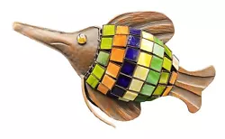 Buy VTG Art Metal Glass Tile Fish Sculpture Beach House 18” Large Coastal Tabletop • 61.27£