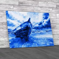 Buy Boat On The Beach Abstract Paint Effect Blue Canvas Print Large Picture Wall Art • 27.95£