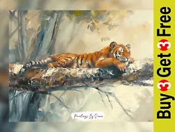 Buy Serene Tiger In A Tree, Oil Painting Print 5 X7  On Matte Paper • 4.49£