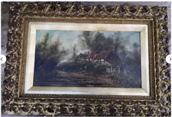 Buy Antique Gilt Framed Oil On Canvas ‘Woodland Cottage Scene’ By Hughes 44cm X 24cm • 650£