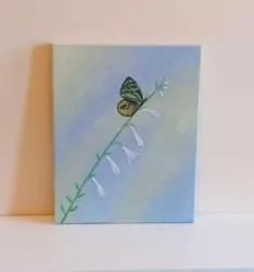 Buy Butterfly On White Flower Original Painting, Signed Artwork, Floral Art, Canvas • 25£