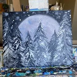 Buy 8/10 Inches Original Painted On Canvas,abstract,winter Forest • 20.39£