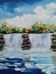 Buy  Original Painting Hardboard Acrylik Abstraction Landscape River Waterfall 8×12  • 28.54£