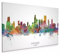 Buy Chicago Skyline, Poster, Canvas Or Framed Print, Watercolour Painting 6558 • 14.99£